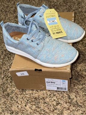 TOMS Del Rey Women's Lace Up Low Top Sneaker Alaskan Blue Heather Jersey Sz 7.5